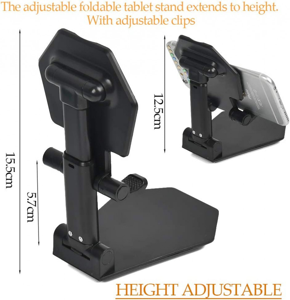 Poze Suport reglabil pentru telefon, plastic/metal, negru, 15,5 cm