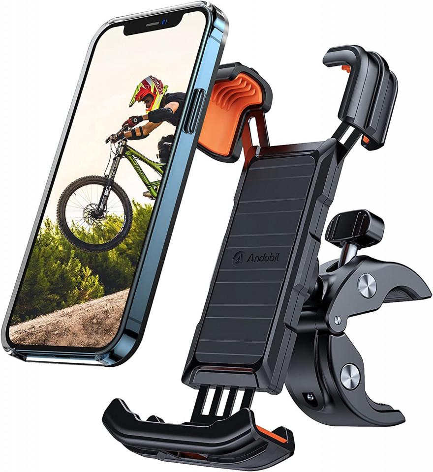 Suport telefon pentru bicicleta Andobil, metal/plastic, negru/portocaliu, 9 x 18 x 3 cm Andobil imagine noua