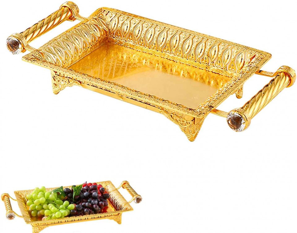 Tava de decorativa cu manere Fiacvrs, metal, auriu, 32 x 22 cm auriu