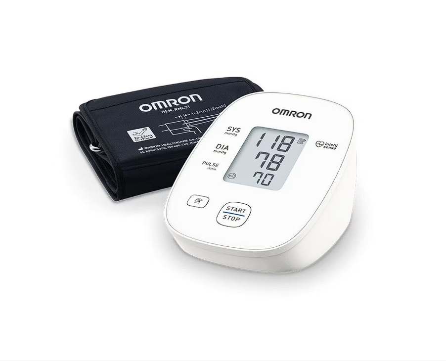 Tensiometru complet automat de brat Omron M300, Tehnologie IntelliSense, Afisaj LCD, Adaptor AC, Alb, Resigilat, Grad A