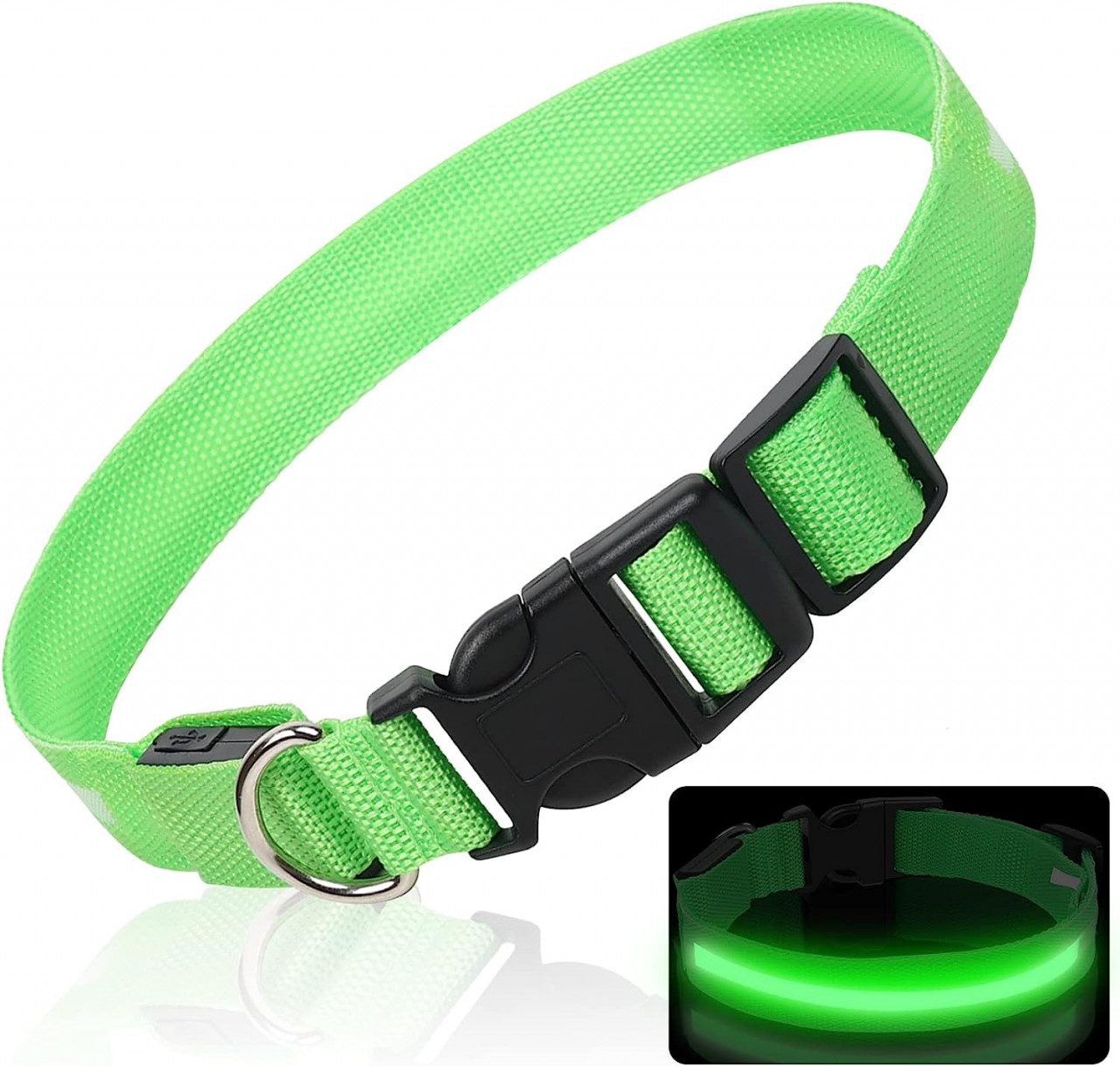 Zgarda pentru caine HXDSUP, LED, nailon, verde/negru, marimea XL