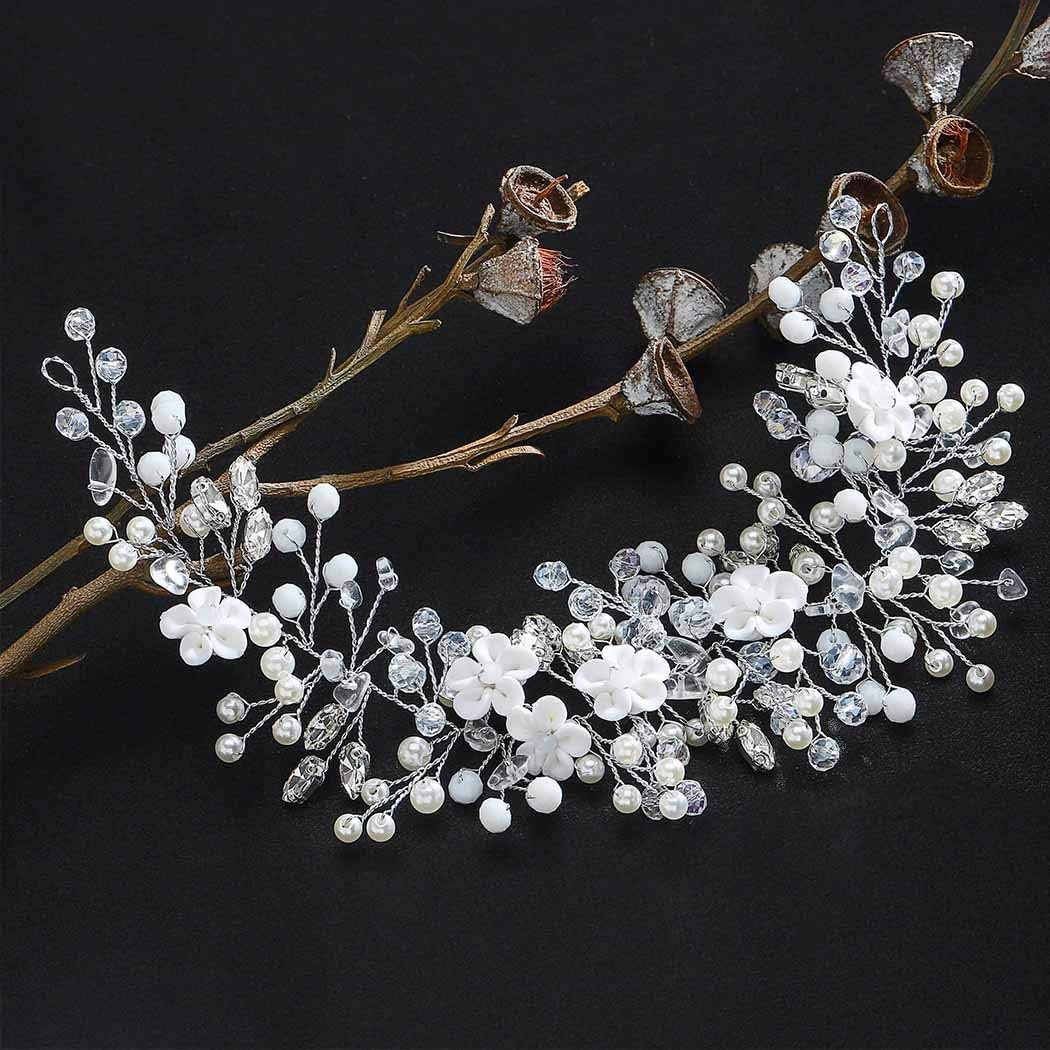 Accesoriu de par pentru mireasa Simsly, metal, alb/argintiu