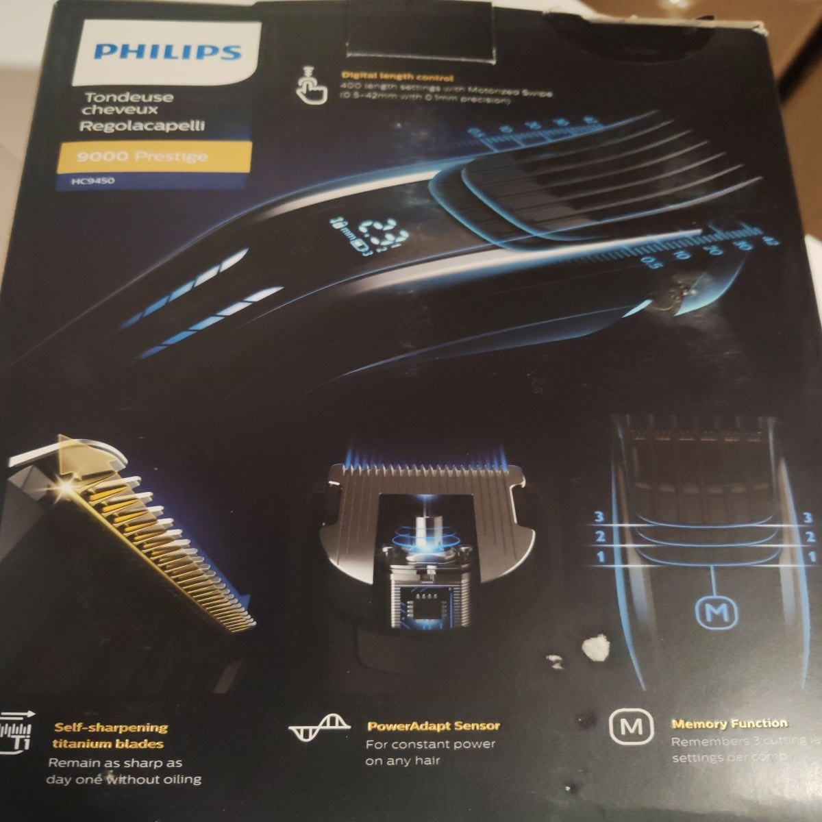 Aparat de tuns PHILIPS HC9450/15, Baterie Li-ion, 0.5-42 mm, 400 trepte, Lame din titan, Negru/Argintiu, Resigilat, Grad A