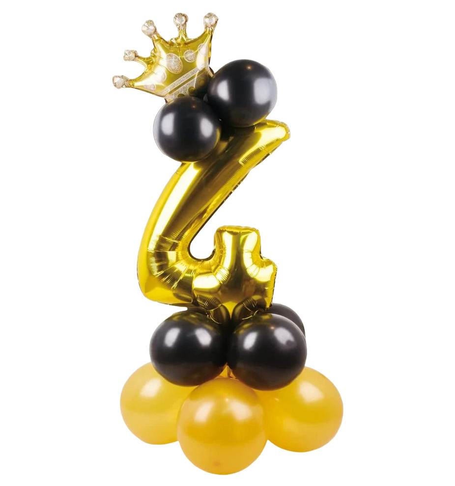 Balon aniversar Party Go, cifra 4, folie/latex, auriu, 115 cm