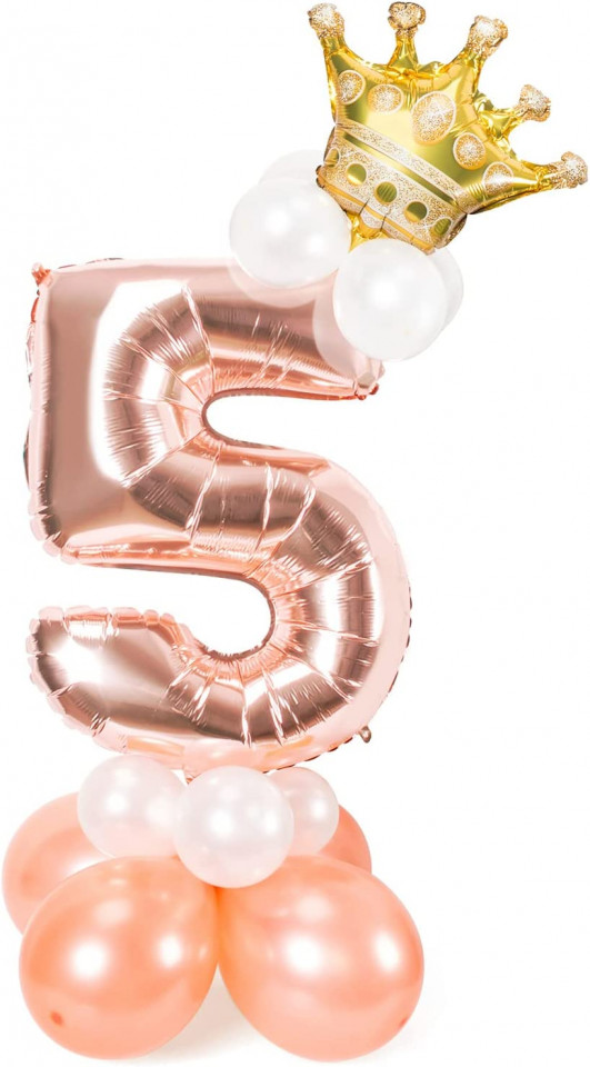 Balon aniversar PARTY GO, cifra 5, folie/latex, rose, 120 cm