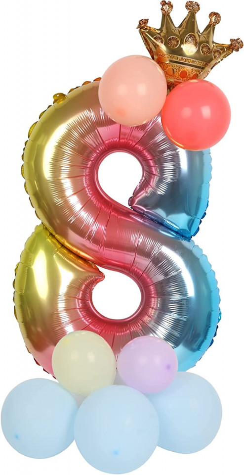 Balon aniversar PARTY GO, cifra 8, folie/latex, multicolor, 65 cm