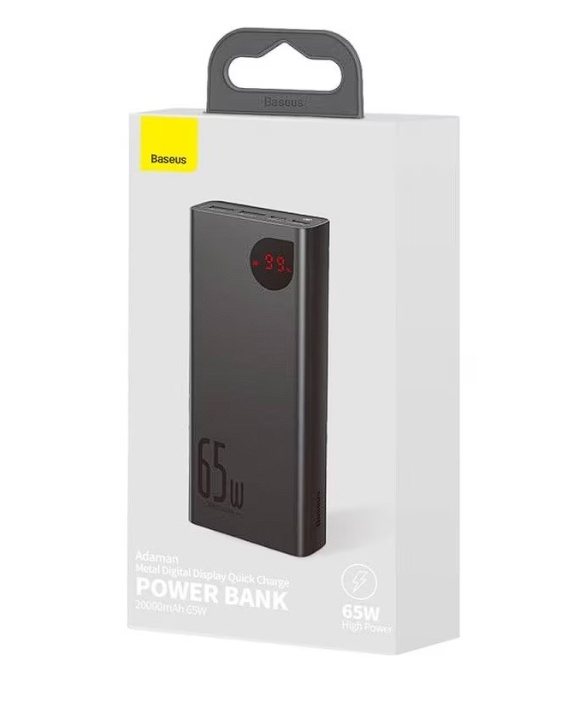 Baterie externa, Baseus, Adaman Metal, 20000 mAh, PD, QC 3.0, 65 W, 2 x USB + USB-C + Micro USB, Negru, Resigilat, Grad A