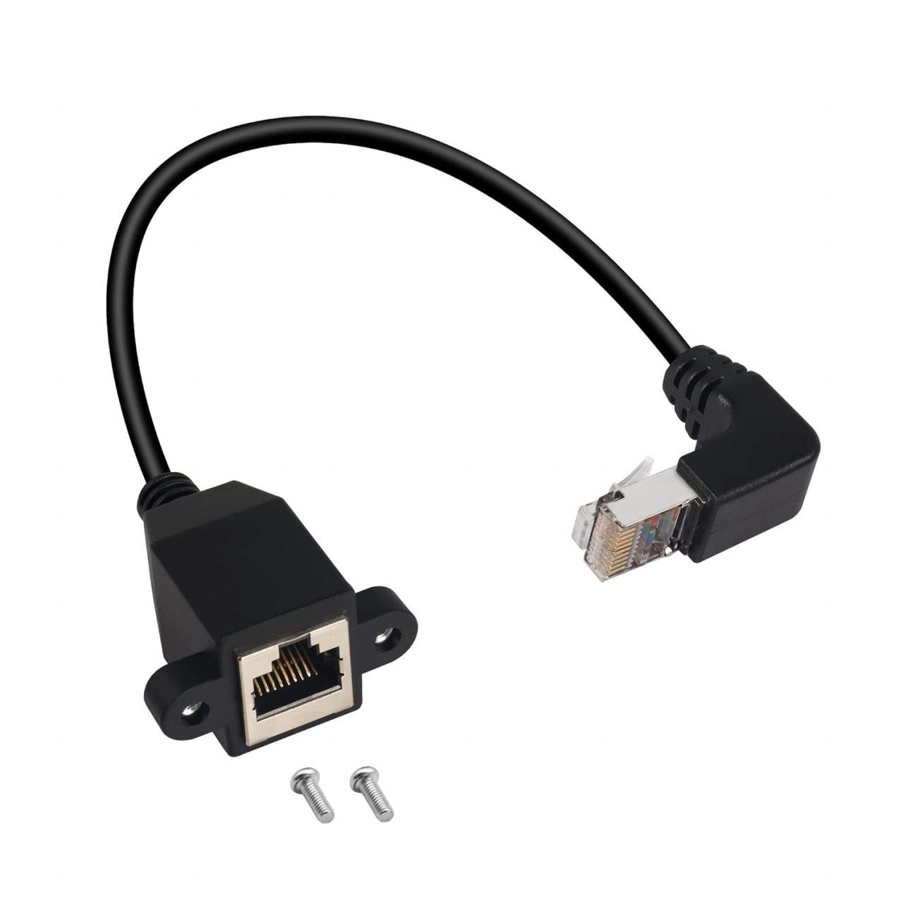 Cablu ethernet cu unghi de 90° RJ50 10P10C Qianrenon, metal/plastic, negru, 30 cm