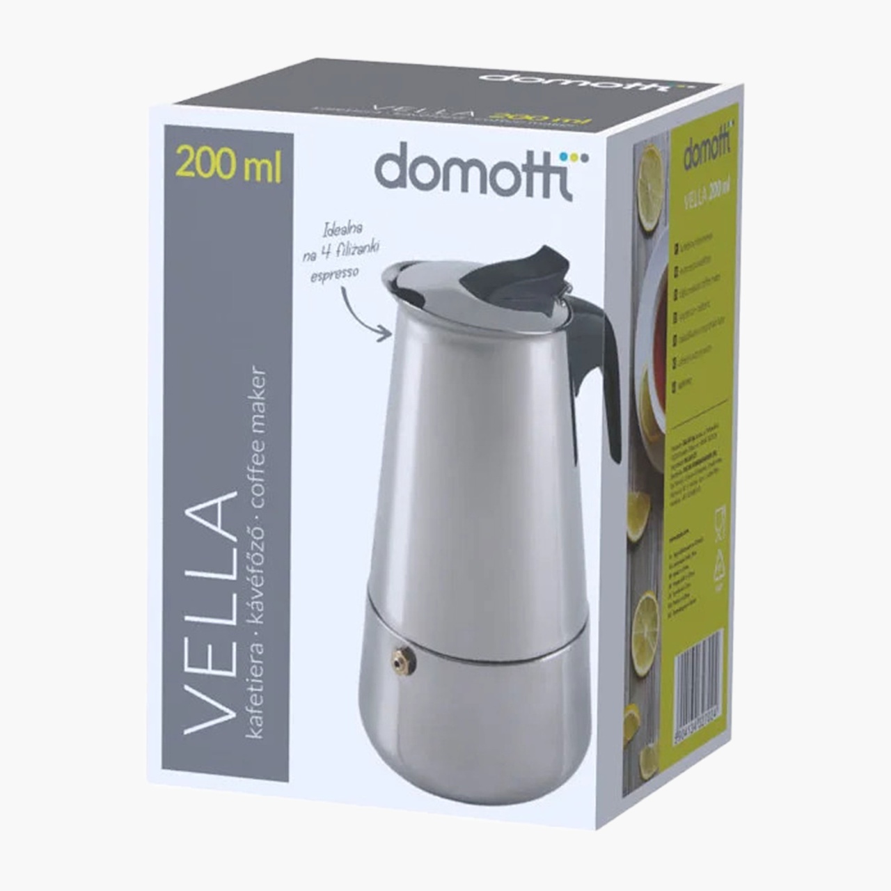 Cafetiera inox, Domotti Vella, 4 portii, Resigilat, Grad A