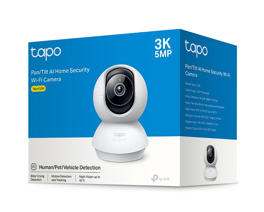 Camera de supraveghere Smart TP-Link Tapo C230 cu Pan/Tilt 360 grade, 5MP, 3K, 2880x1620, Utilizare Baby Monitor, Wireless, Night Vision, Detectare