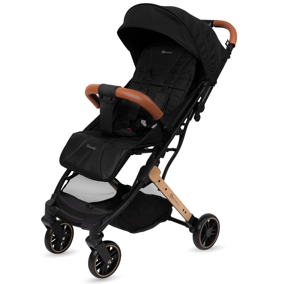 Carucior Sport AppeKids Travel, Ultracompact, Tip Troller - Black, reglabil 3 pozitii, +6 luni - 3 ani
