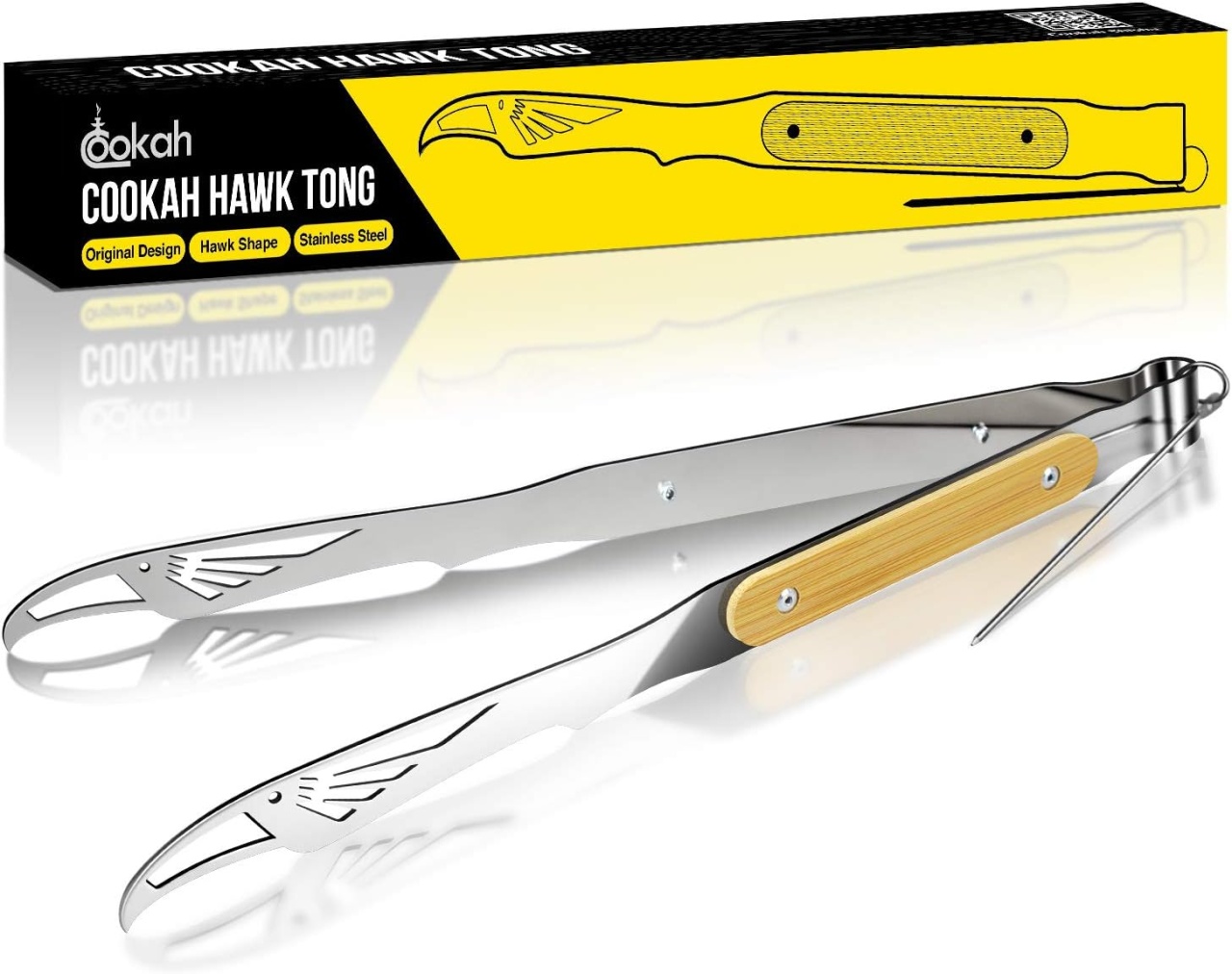 Cleste pentru gratar Cookah, otel inoxidabil/bambus, argintiu/negru, 30 cm