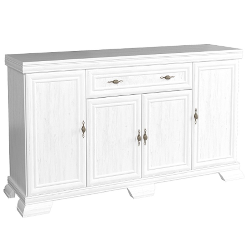 Comoda living VM4, 4 usi, un sertar, Alb Antichizat, 168 x 46 x 97 cm