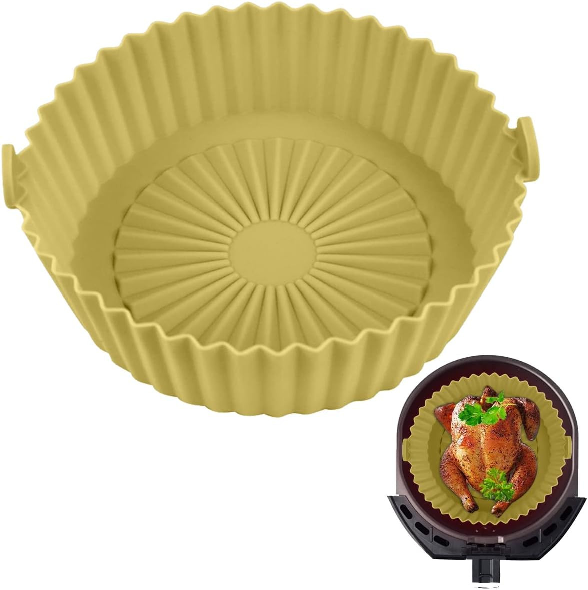 Cos pentru friteuza cu aer Tongboke, silicon, mustar, 21 cm