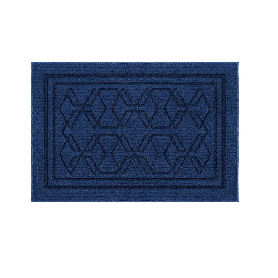 Covor de intrare Color&Geometry, poliester, albastru inchis, 50 x 80 cm Albastru