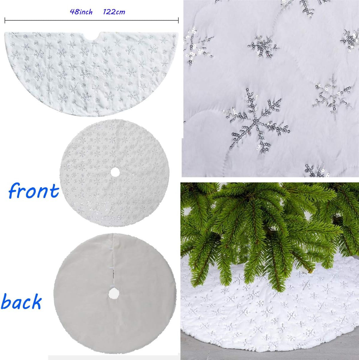 Poze Covoras pentru bradul de Craciun Vohoney, plus, alb/argintiu, 122 cm