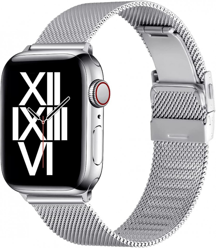 Curea metalica AFEKYY , argintiu, din otel inoxidabil, compatibila cu Apple Watch 6/5/4/3/2/1, SE.