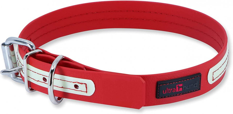 Curea pentru caini Ultrahund, plastic/tesatura, rosu, 25-34 cm 25-34