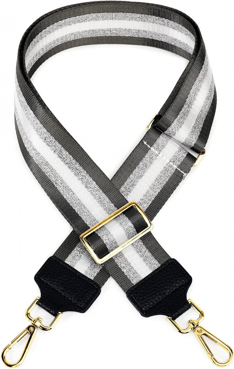 Curea pentru geanta Tan.Tomi, poliester/metal, negru/alb/gri, 75-120 cm