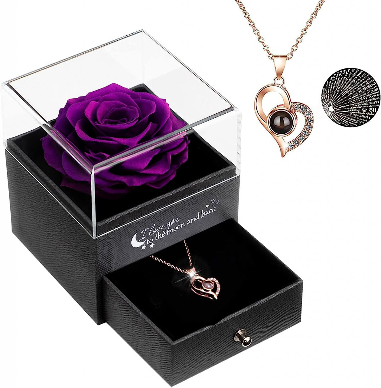 Cutie cadou cu trandafir si colier Sunia, carton/metal, negru/violet/auriu Accesorii imagine noua somnexpo.ro