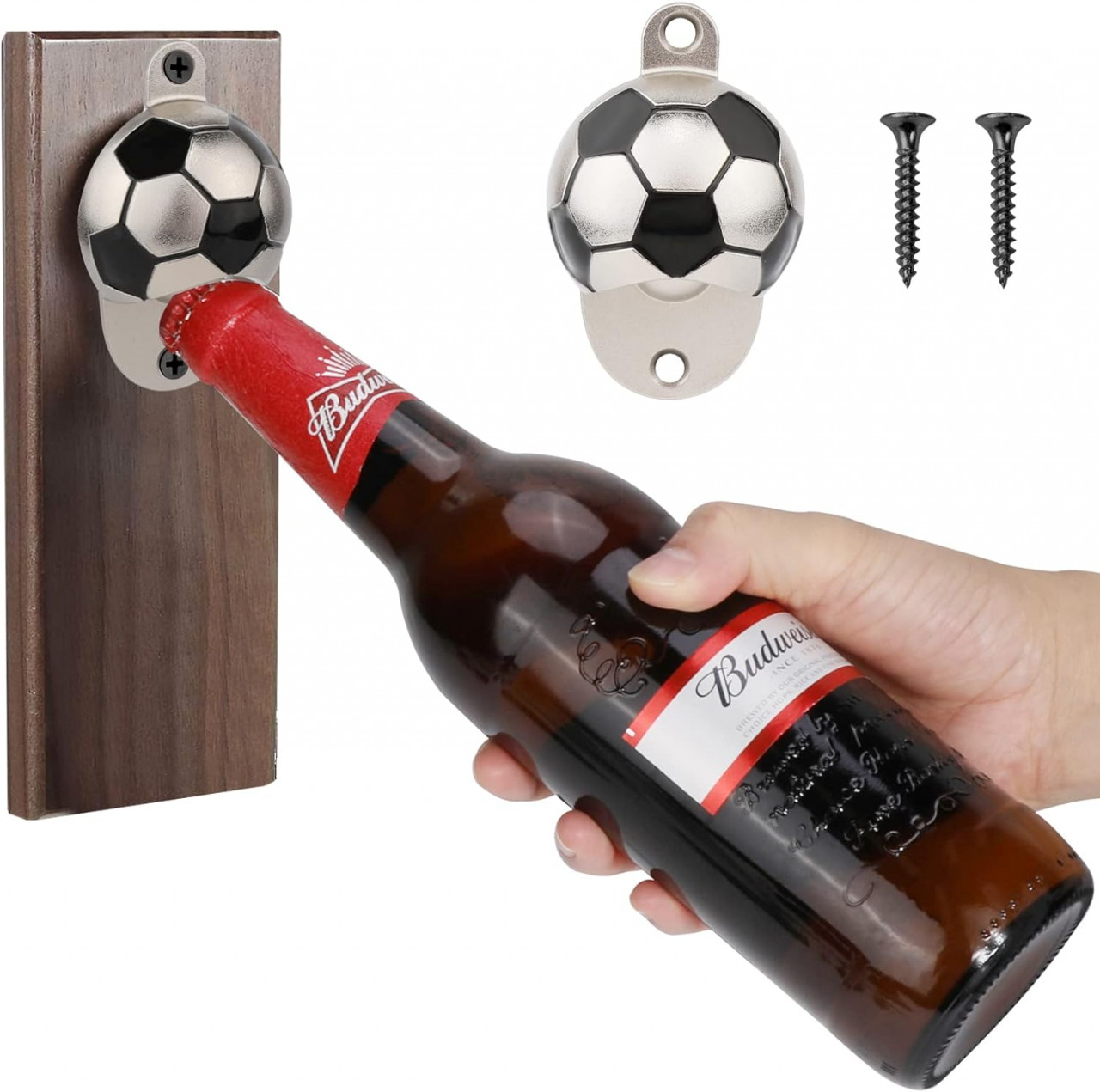 Deschizator de sticle pentru perete Pwsap, metal, argintiu/negru, 9 x 5,5 cm