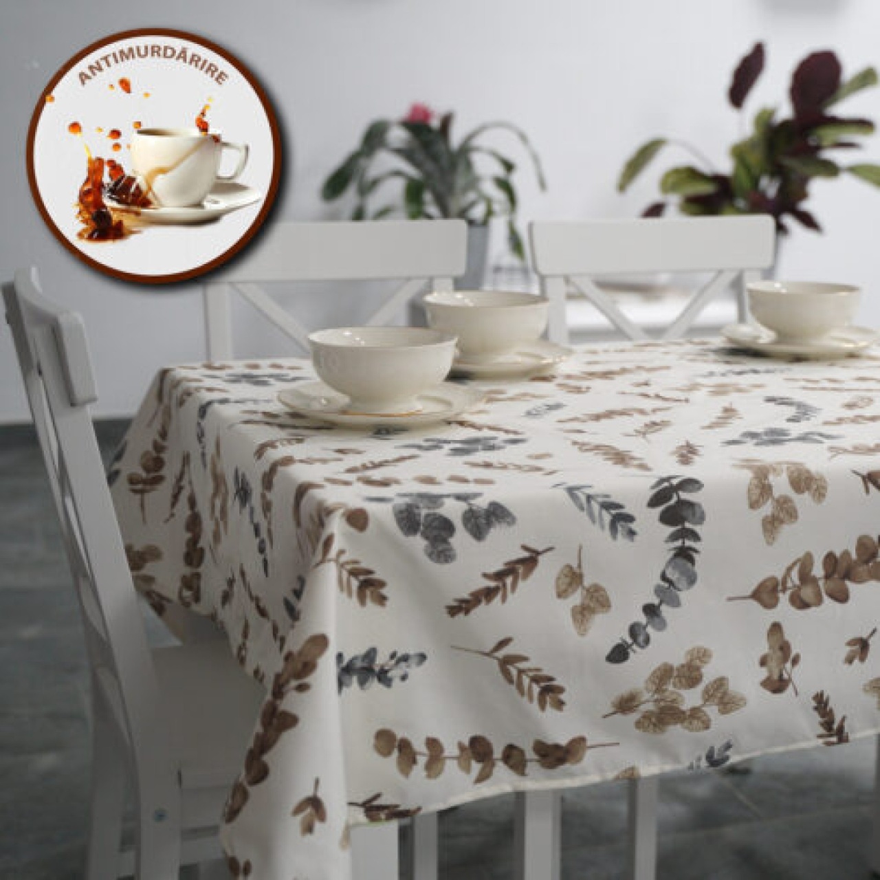 Fata de masa antimurdarie 100% Bumbac, 180x320 cm, Imprimeu Frunze