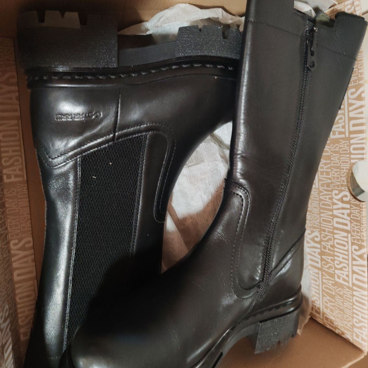 G-STAR, Cizme medii din piele si denim Kafey, Negru, 37, Resigilat, Grad A