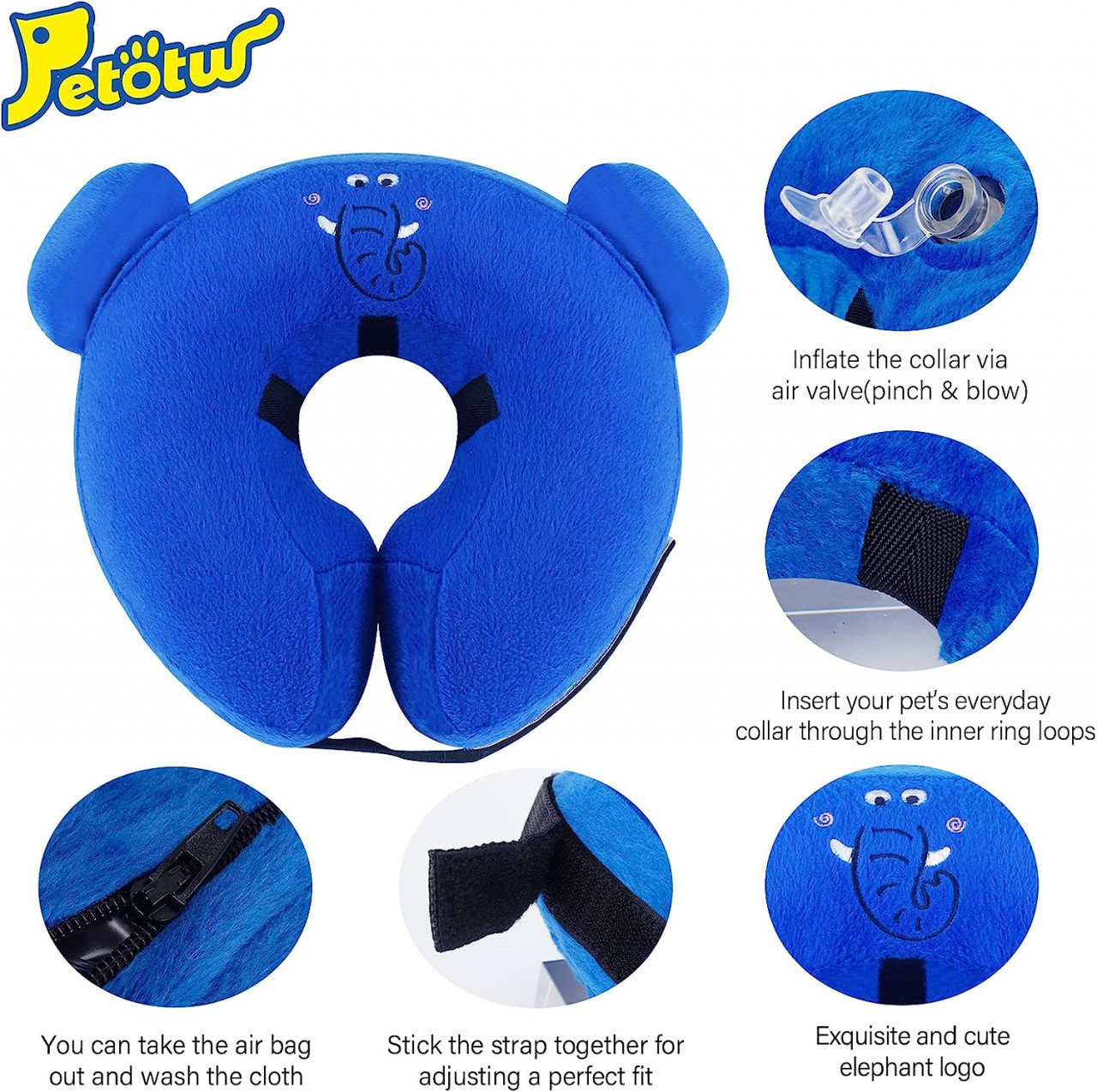 Poze Guler de recuperare pentru caini si pisici Petotw, gonflabil, PVC/plus, albastru, S