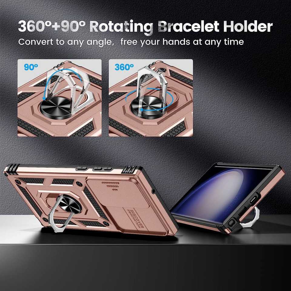 Poze Husa de protectie cu inel compatibil cu Samsung Galaxy S23 ULTRA HWeggo, policarbonat/poliuretan, rose gold, 6,8 inchi
