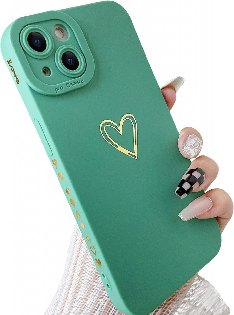 Husa de protectie pentru iPhone 13 Mini SmoBea, silicon, verde/auriu, 5,4 inchi