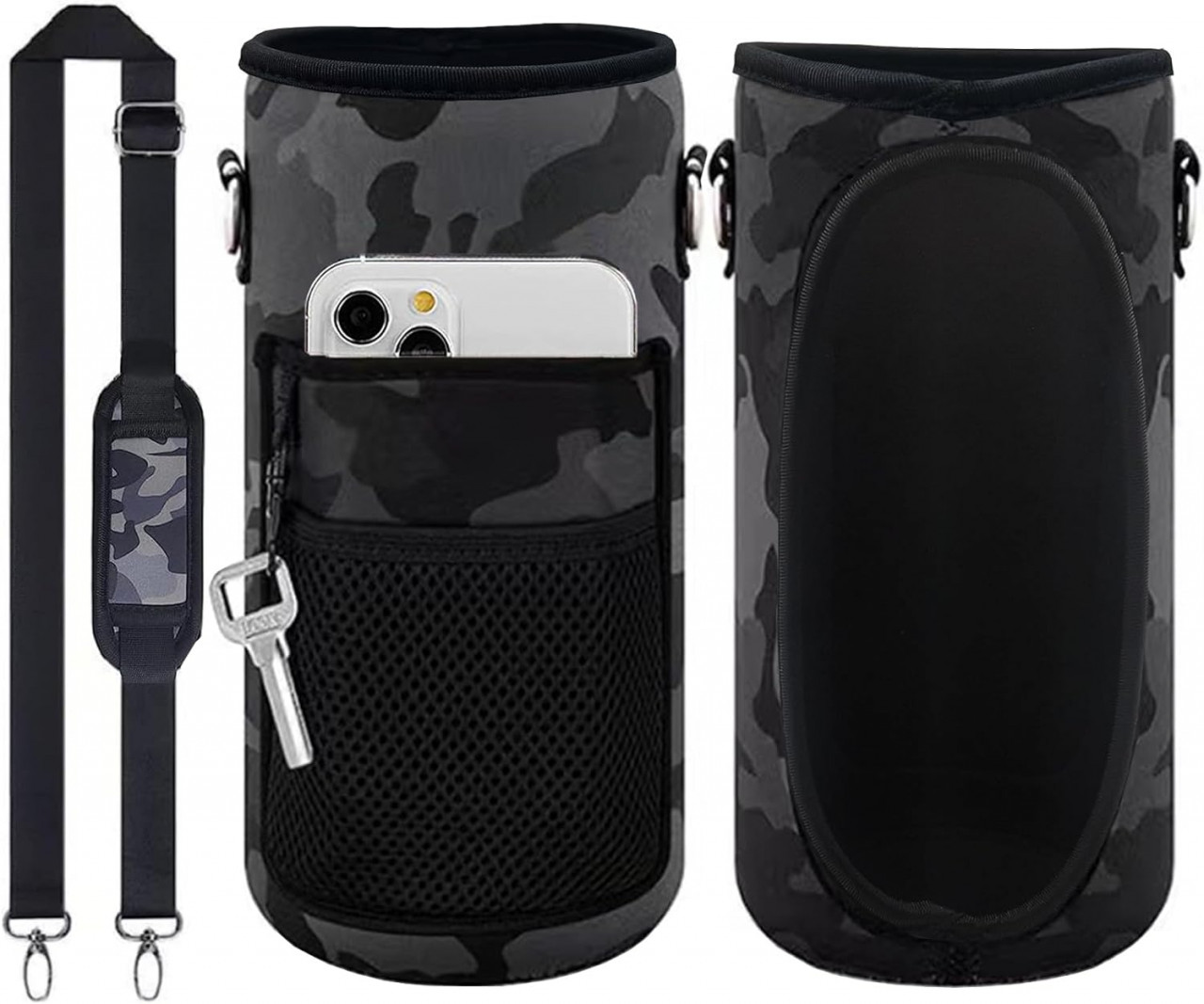 Husa pentru sticla de apa si telefon Winwild, plastic/textil, negru/gri, 23,4 x 10,9 cm