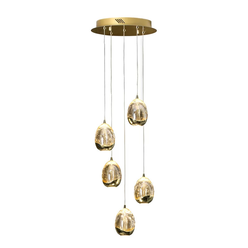 Lustra tip pendul Neher, 5 lumini, LED, metal/sticla, auriu, 4,5 x 25 x 145 cm