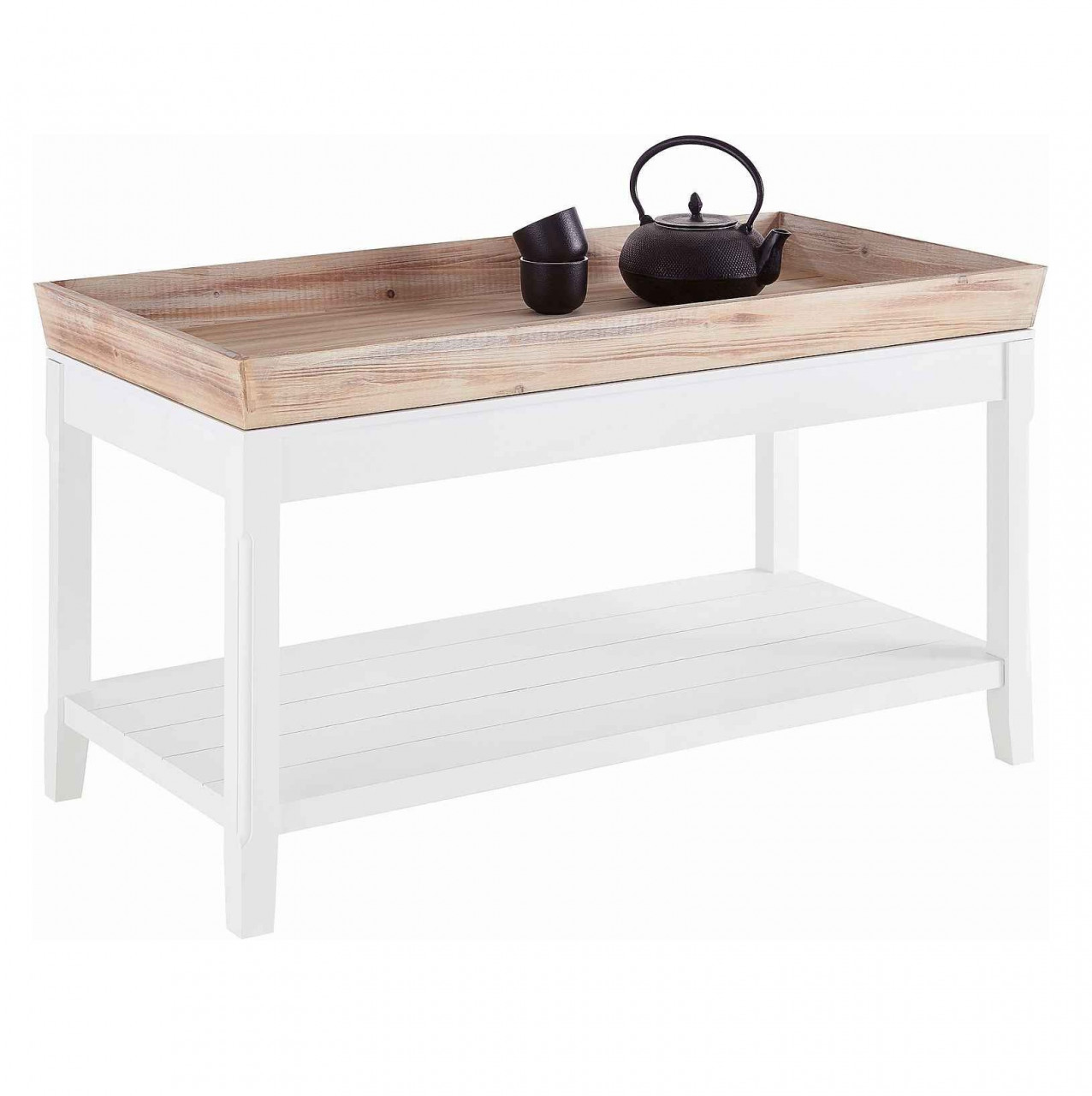 Masuta laterala cu tava detasabila Flair Riviera, MDF/lemn masiv, alb/natur, 100 x 50 x 55 cm