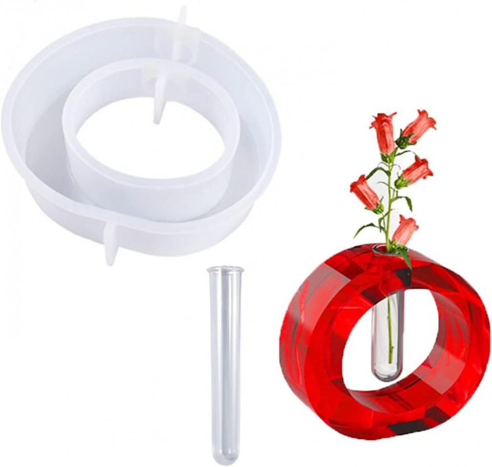 Matrita de rasina pentru vaza de flori COLEESON, silicon, alb, rotund, 14.2 x 13.3 x 7 cm chilipirul-zilei.ro/