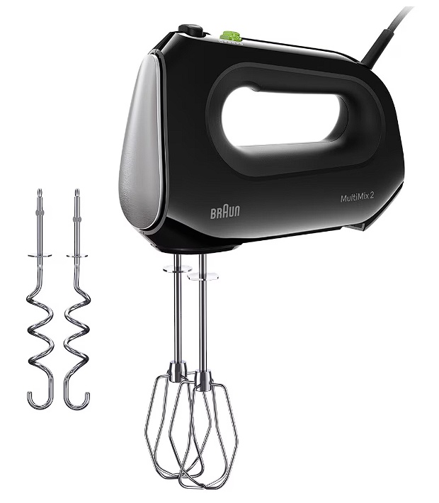 Mixer de mana Braun MultiMix HM2110BK 0X22211062, 500 W, 4 viteze + Turbo, Tehnologie SlowStart, 2 teluri, 2 carlige pentru aluat, Negru, Resigilat,