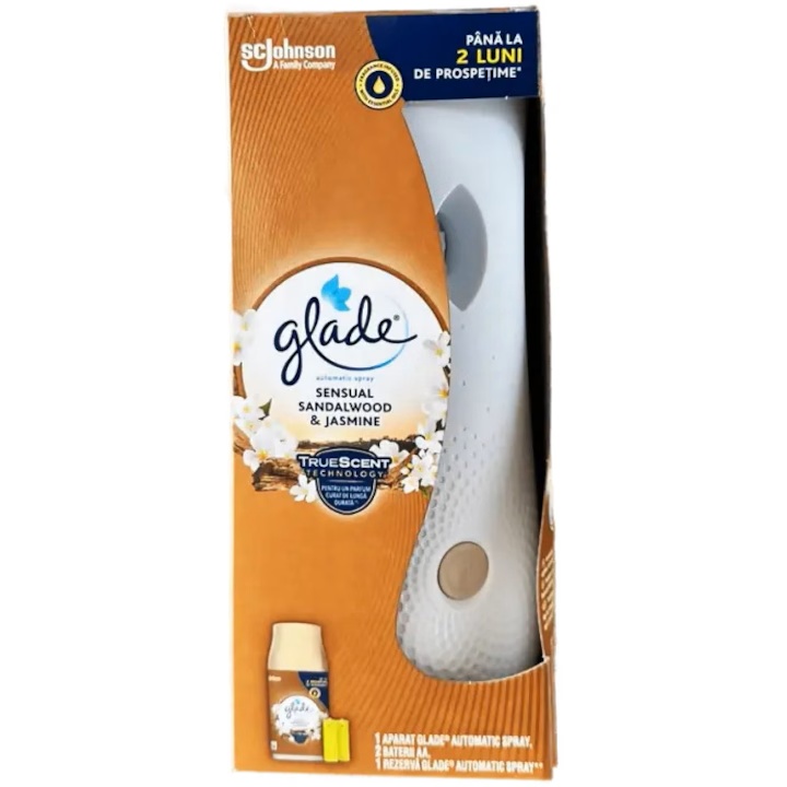 Odorizant aer cu actiune continua pentru camera Automatic Sandalwood 269 ml, Glade, Resigilat, Grad A