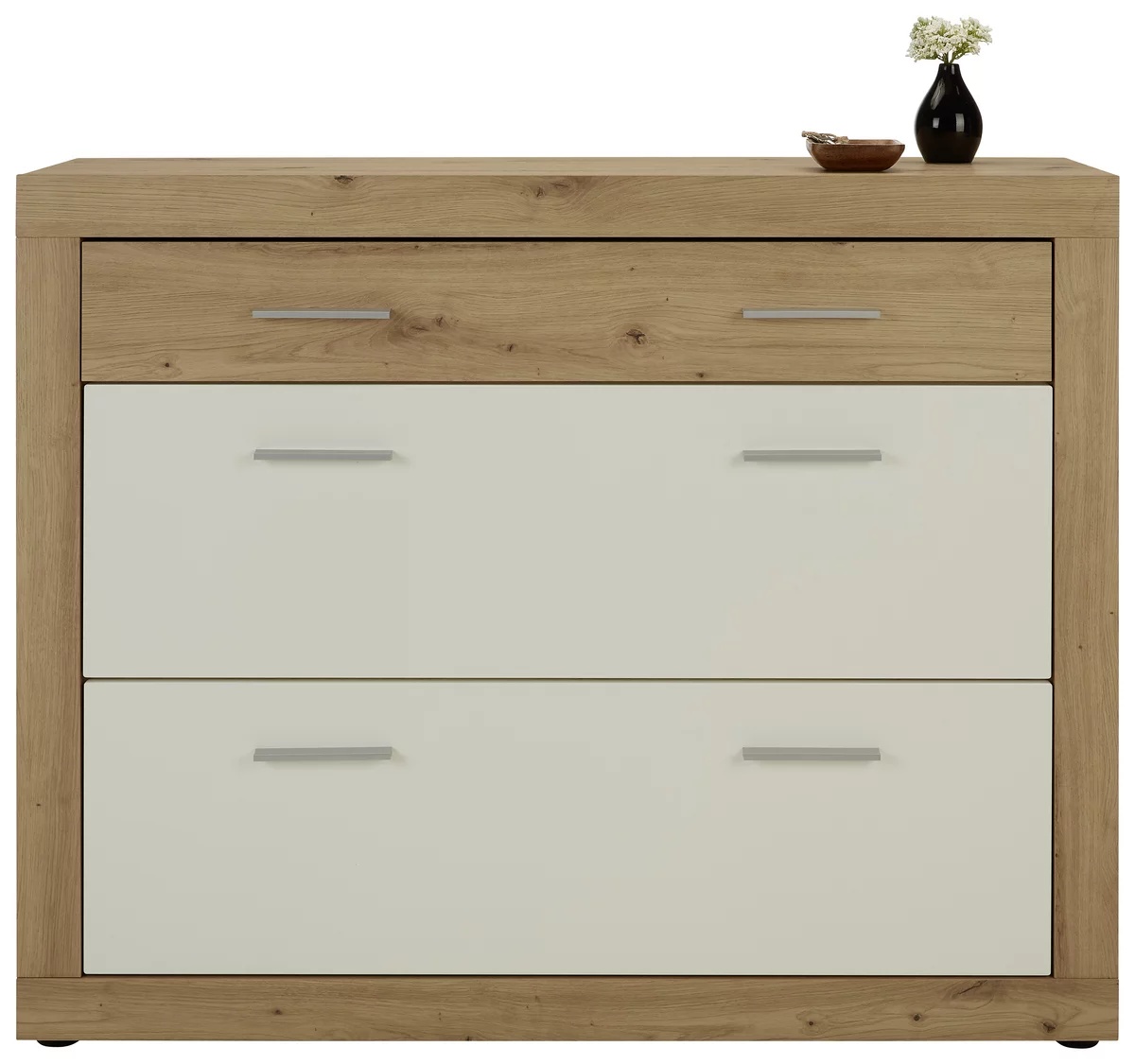 Pantofar cu sertare, alb/stejar 120/100/36 cm