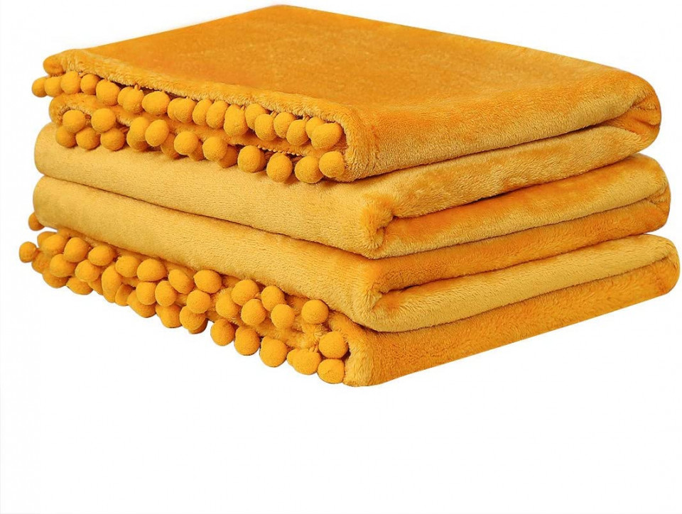 Patura moale si usoara PICCOCASA, microfibra, galben, 200 x 150 cm 150