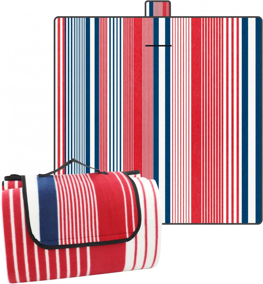 Patura pentru picnic Victarvos, poliester/folie, rosu/alb/albastru, 200 x 200 cm