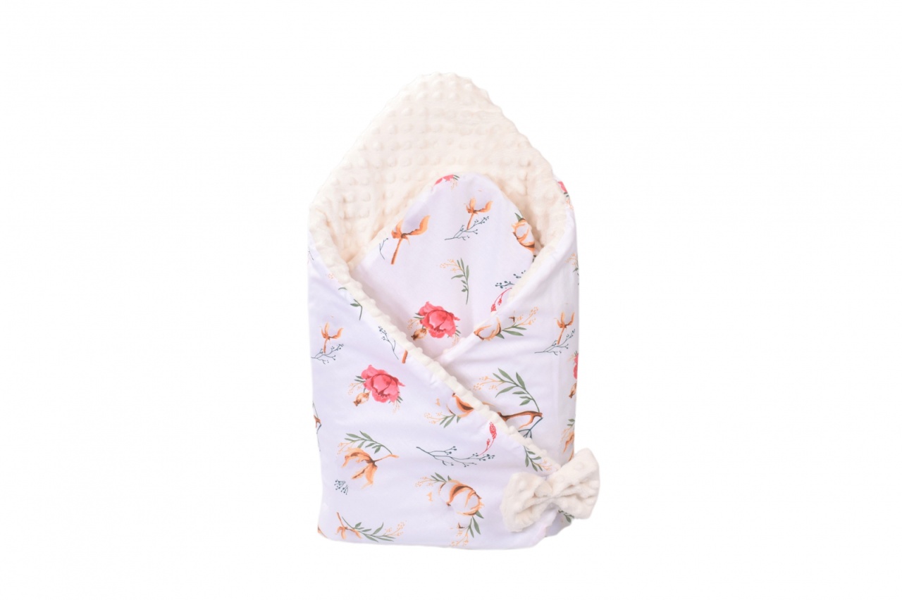 Paturica de infasat Flori de bumbac si minky crem 80x80 cm