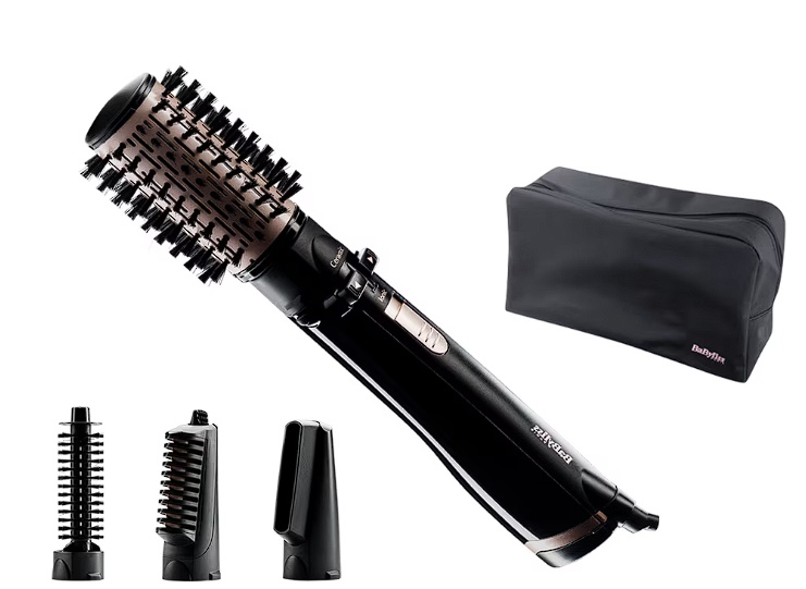 Perie rotativa BaByliss AS200E, 1000W, Ionizare, Perie 50 mm ceramica, 4 Accesorii, 2 Setari temperatura/viteza, Cool-Shot, geanta depozitare, Negru,