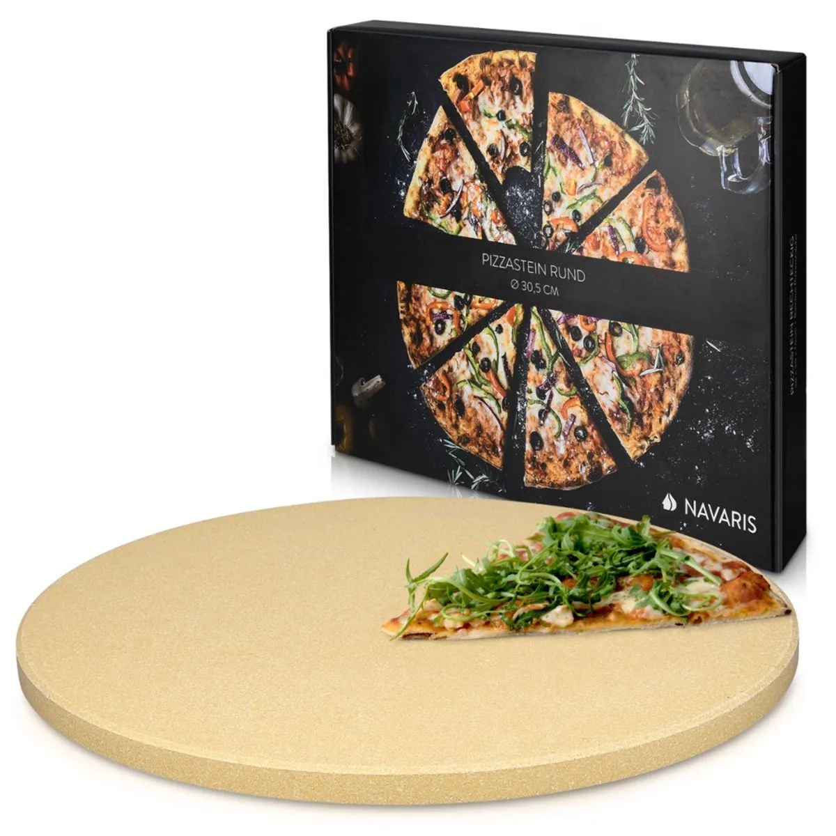 Piatra de pizza rotunda Navaris, 30,5 cm, din cordierite, rezistenta pana la 800°C, resigilat