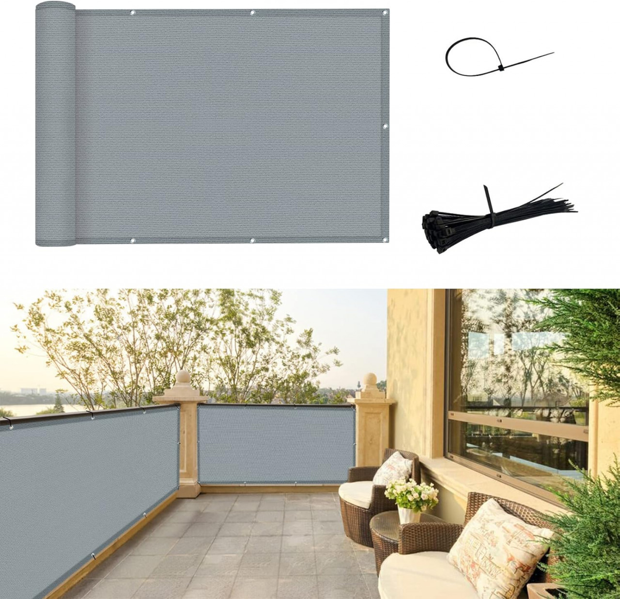 Prelata pentru balcon SUNNY GUARD, polietilena, gri, 90 x 500 cm