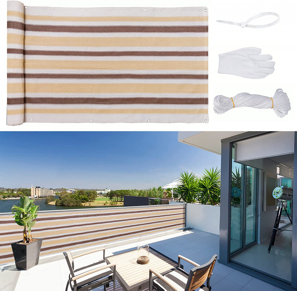 Protectie balcon impotriva vantului si UV AofeiGa, multicolor, polietilena, 0,9 x 5 m