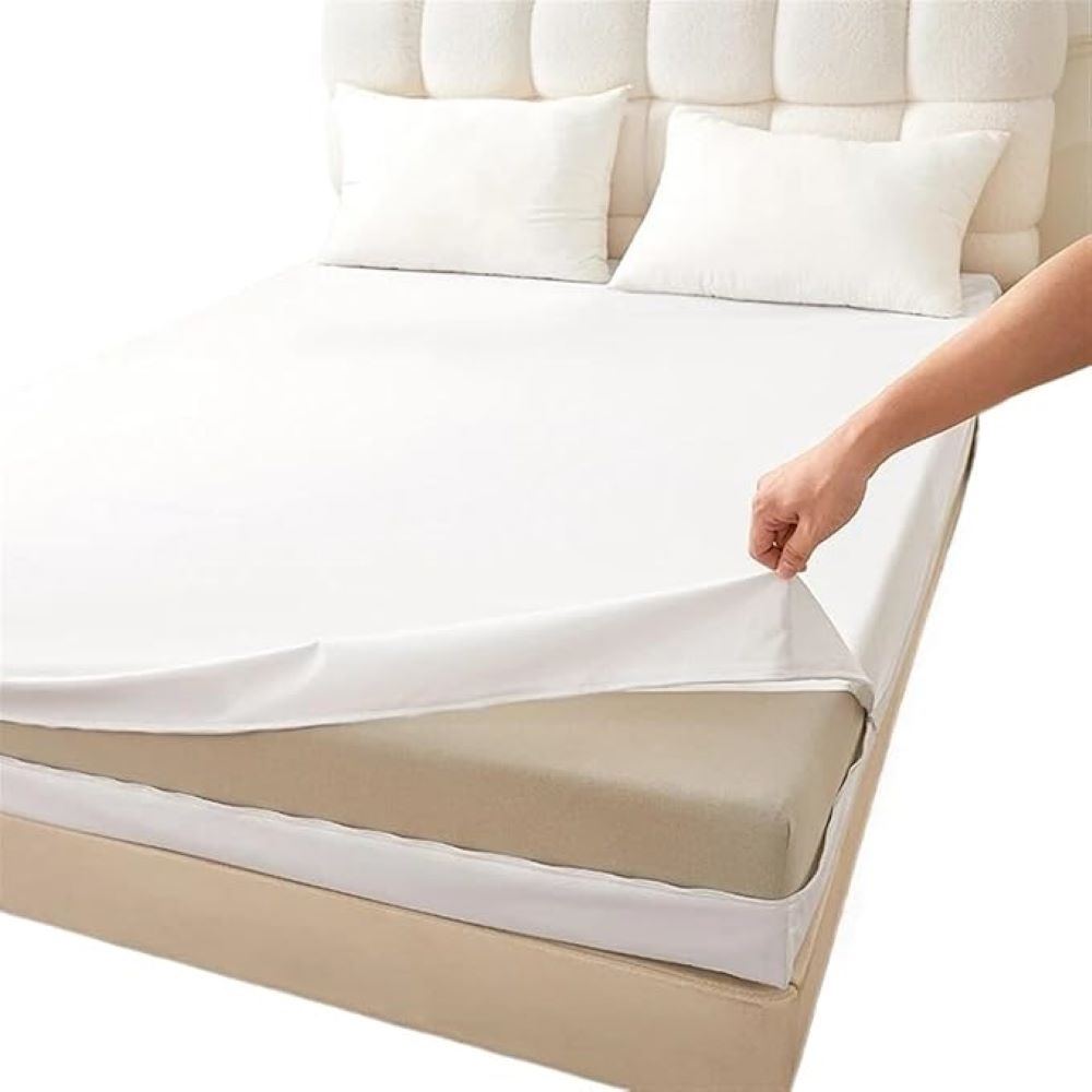 Protectie integrala pentru saltea, impermeabila, cu fermoar, dimensiunea 90×200 cm, alba