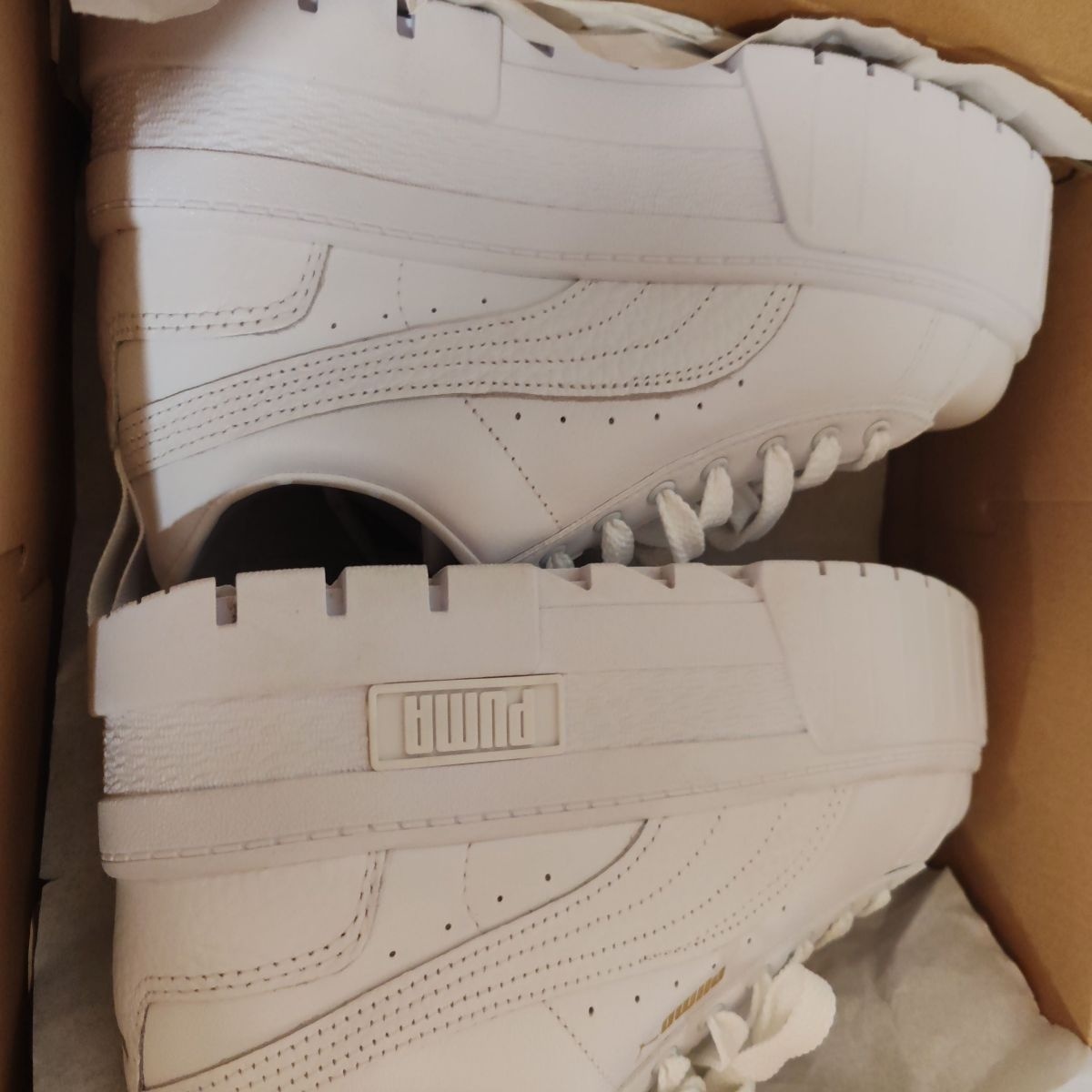 Puma, Pantofi sport flatform de piele Mayze Classic, Alb, 6.5, Resigilat, Grad A