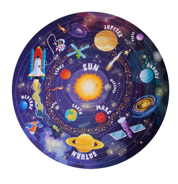 Puzzle circular, Apli, tema Sistemul Solar, 48 piese, 50 cm