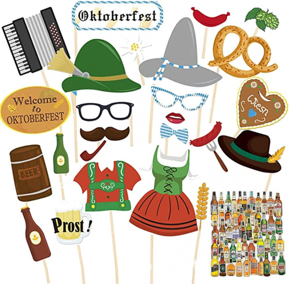 Recuzita foto si un set de stickere pentru Oktoberfest Amycute, carton/PVC, multicolor