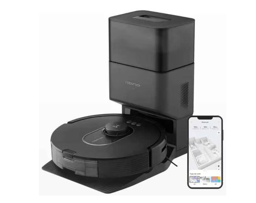 Robot de aspirare Roborock Q5 MAX PLUS RSD0743CE, 5500 pa, aspirator, mop si statie inteligenta cu golire automata, 60W, Lidar, 5200mAh, negru