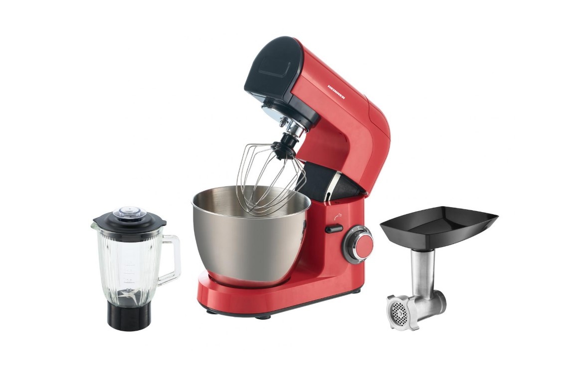 Robot de bucatarie Heinner ExpressRobot HPM-L1200RD, 1200W, angrenaje metalice, bol inox 4.5L, 6 viteze + Pulse, tel din inox, accesorii incluse: